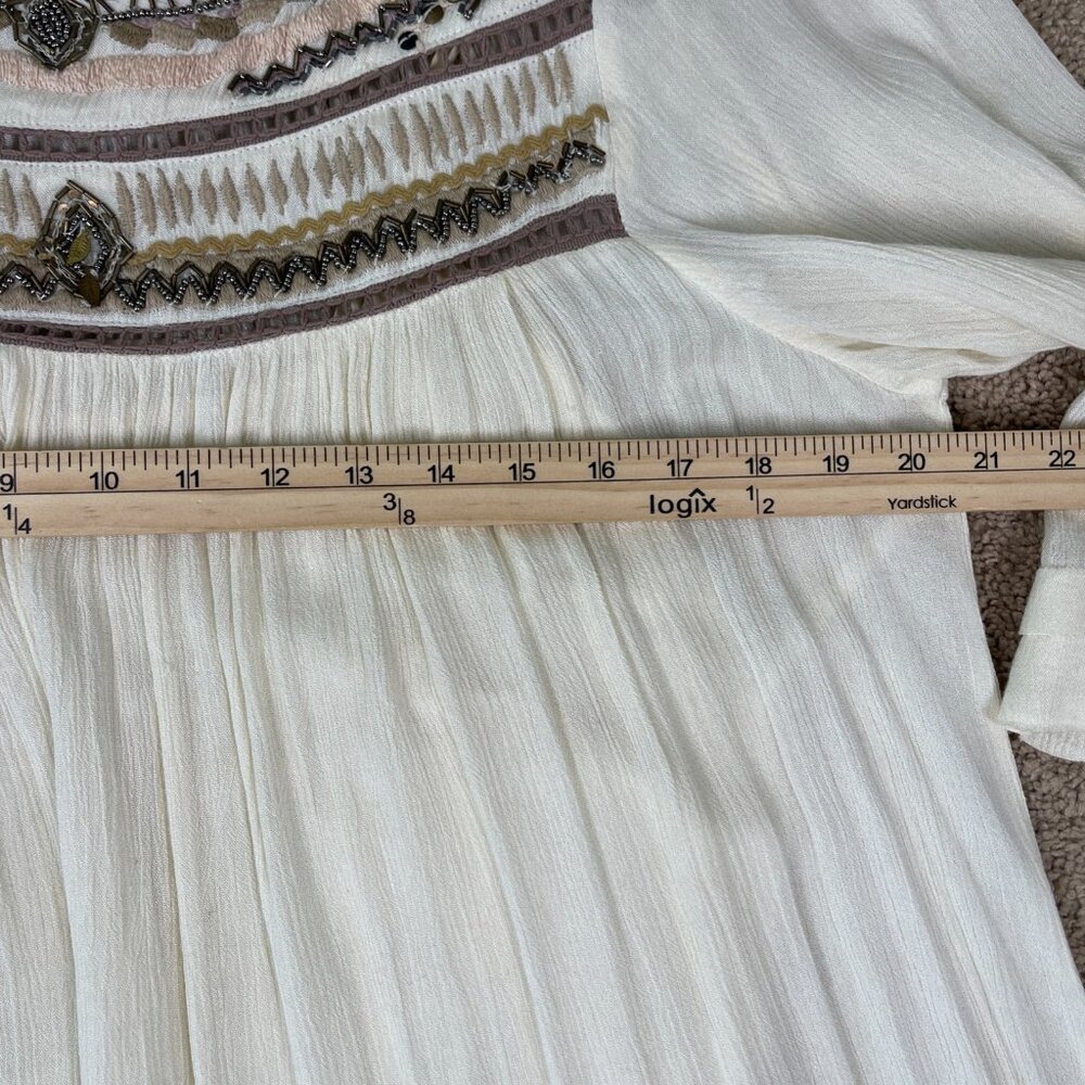 Free People Dress Women L Ivory Embroidered Beaded Wedding Bohemian Festival - Picture 9 of 13